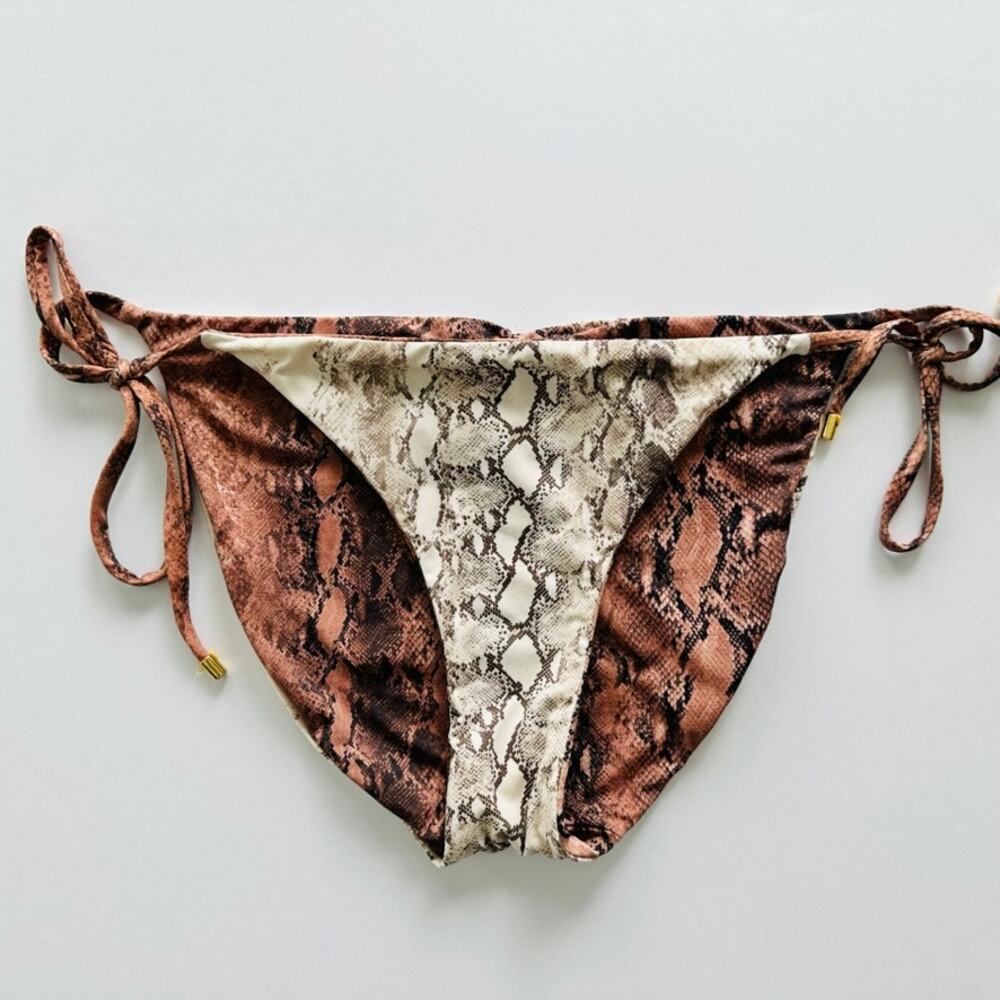 Pilyq PQ Swim Snakeskin Python Reversible Bikini Bottoms Size Medium Tan Brown